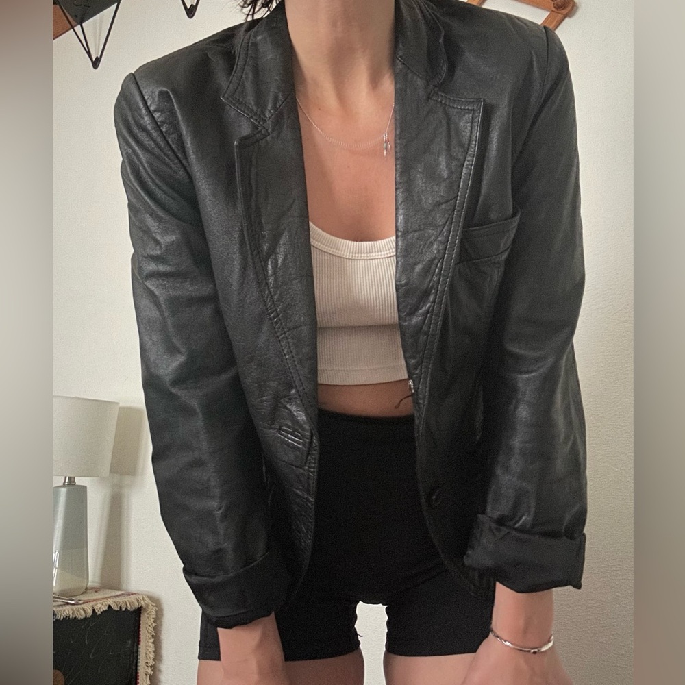 Vintage classic black leather blazer XS